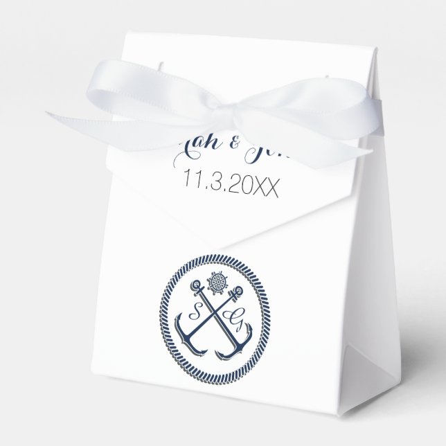 Anchor Monograms, Nautical wedding  favour box (Front Side)