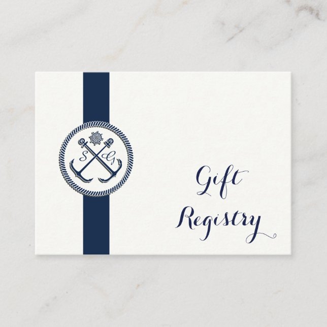 Anchor Monograms, Nautical Wedding Gift registry Enclosure Card (Front)