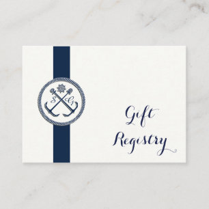 Anchor Monograms, Nautical Wedding Gift registry Enclosure Card