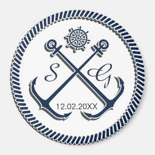 Anchor Monograms, Nautical wedding save the date Magnet