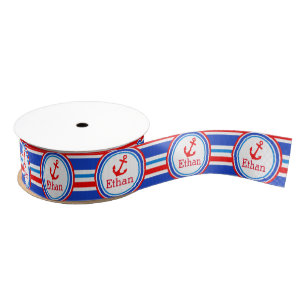 Anchor named stripe blue white red ribbon grosgrain ribbon