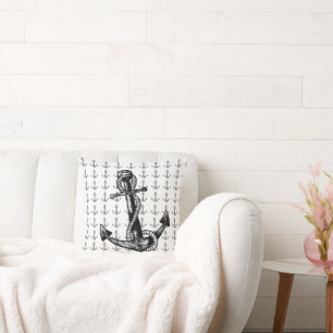 Anchor Nautical Black and white Cushion