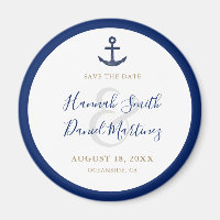 Anchor Nautical Blue Wedding Save the Date Round