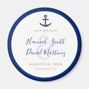 Anchor Nautical Blue Wedding Save the Date Round Magnet