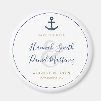 Anchor Nautical Blue Wedding Save the Date Round