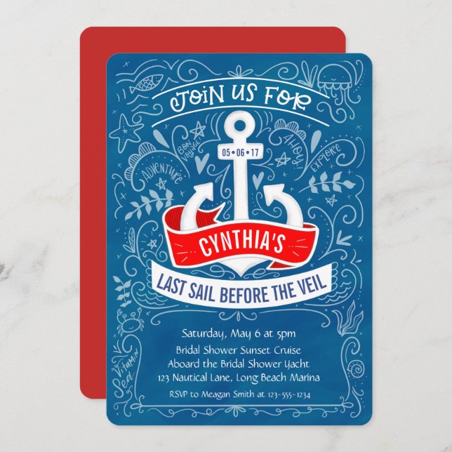Anchor Nautical Bridal Shower Cruise Invitation (Front/Back)