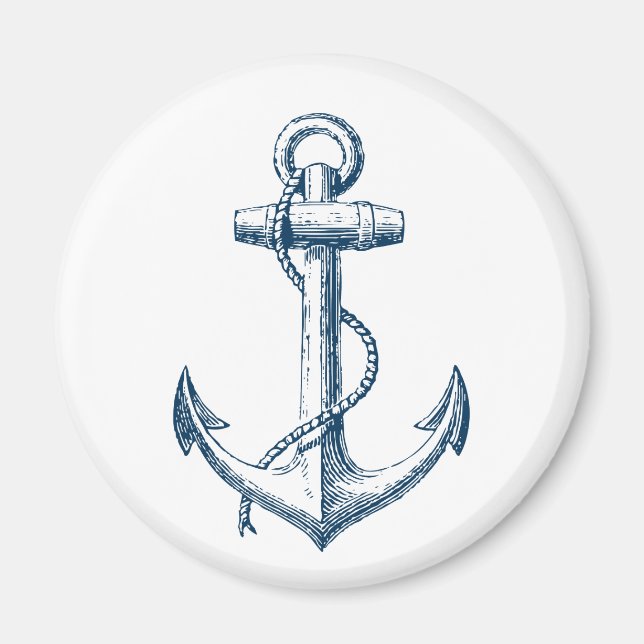 Anchor Nautical Decor Magnet Gift Navy Blue White (Front)