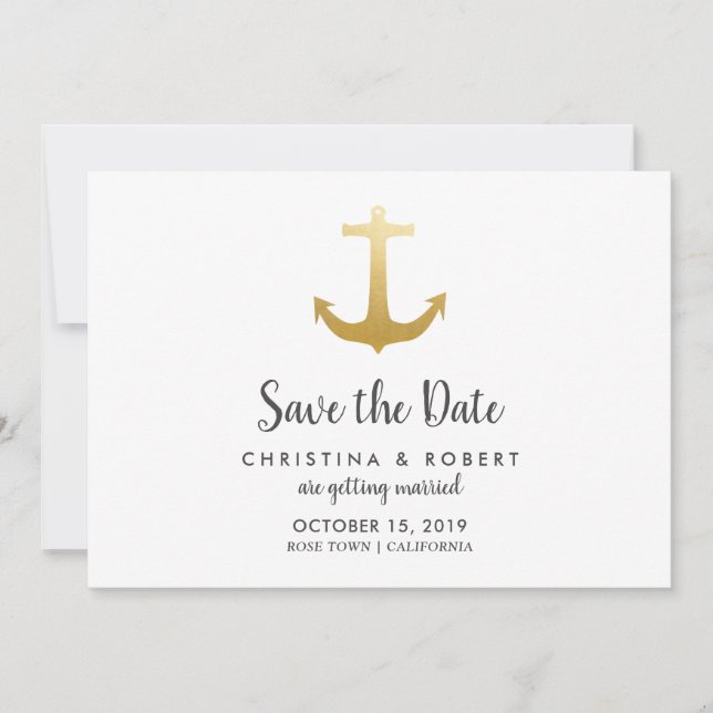 Anchor Nautical Faux Gold Foil | Save The Date Invitation (Front)