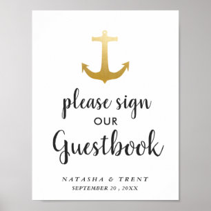 Anchor Nautical Faux Gold Foil   Wedding Sign