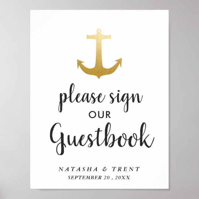Anchor Nautical Faux Gold Foil | Wedding Sign (Front)