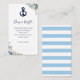 Anchor Nautical Floral Baby Shower Diaper Raffle Enclosure Card