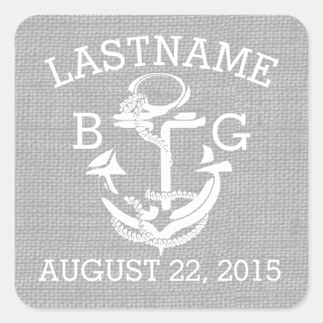 Anchor Nautical Grey Monogram Square Sticker (Front)