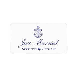 Anchor Nautical Just Married Wedding Announcement Label