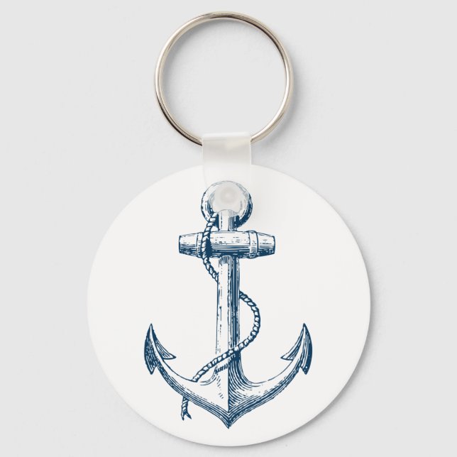 Anchor Nautical Keychain Key Gift Navy Blue White (Front)
