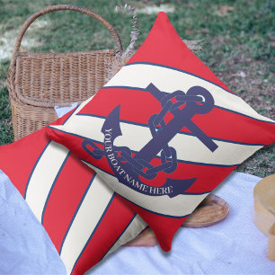 Anchor Nautical Marine Red StripeBeach House Cushion