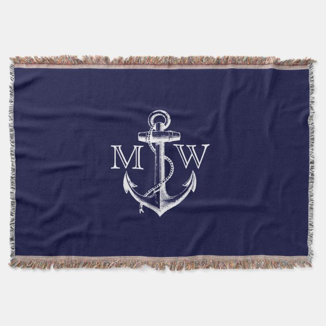 Anchor, Nautical Monogram Throw Blanket (Front)