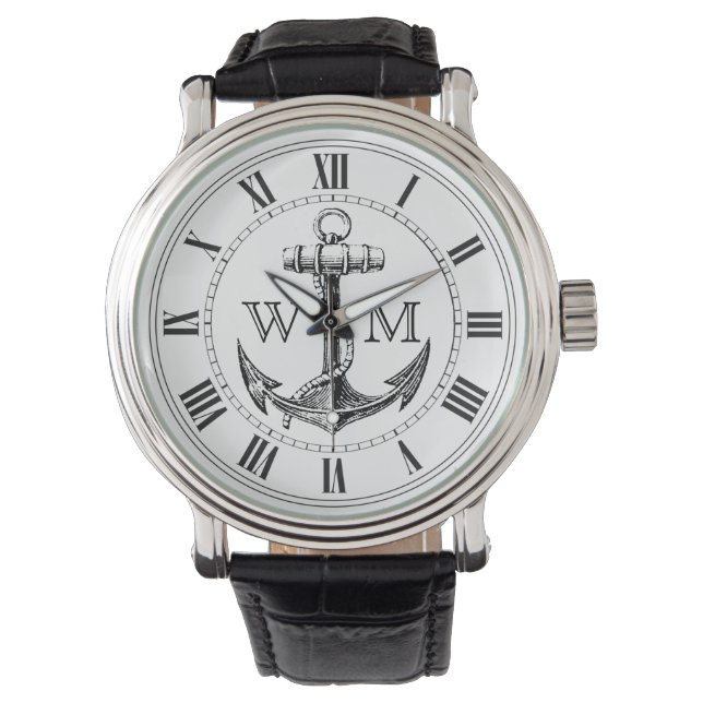 Anchor, Nautical Monogram Watch (Front)