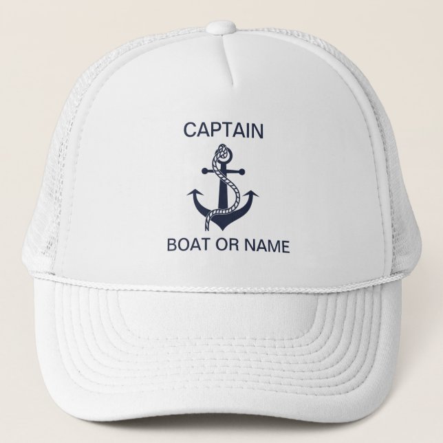Anchor Nautical Navy Blue Boat Captain  Trucker Hat (Front)
