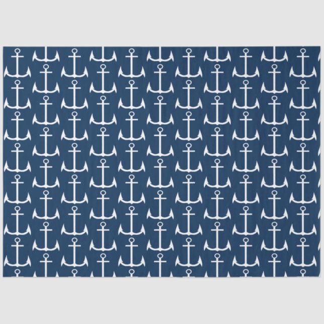 Anchor Nautical Navy Blue Decoupage Tissue Paper (Front)