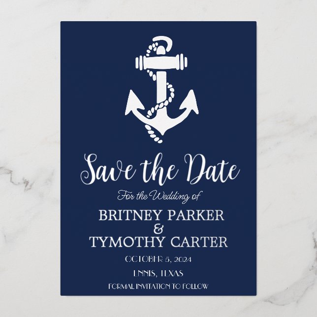 Anchor Nautical Navy Blue  Modern QR Code Wedding (Front)