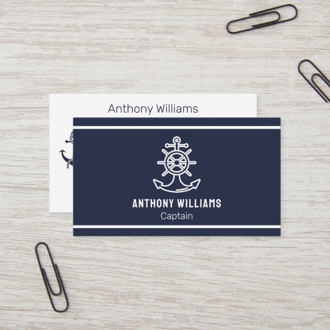 Anchor Nautical Navy Blue Sailor Sailing Business Card (Front/Back In Situ)