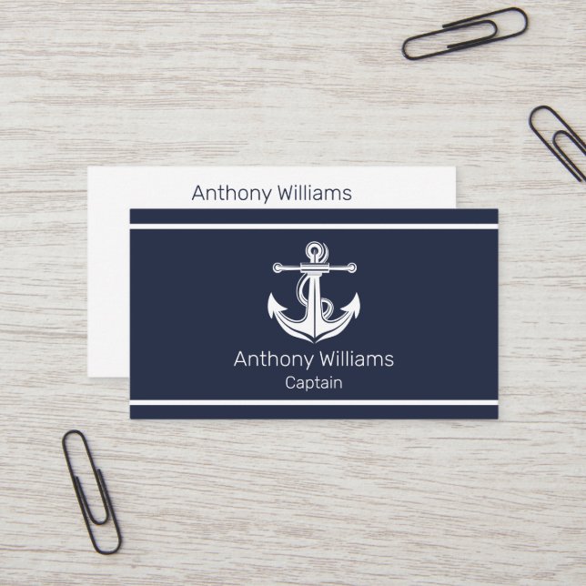 Anchor Nautical Navy Blue Sailor Sailing Business Card (Front/Back In Situ)