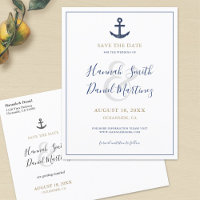 Anchor Nautical Navy Blue Wedding Save the Date