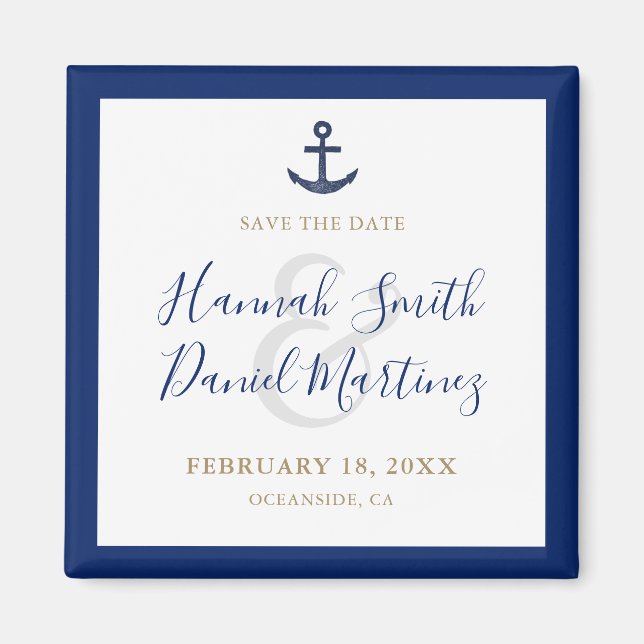 Anchor Nautical Navy Boat Wedding Save the Date Magnet (Front)