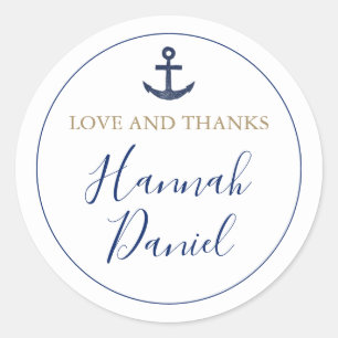 Anchor Nautical Navy Love and Thanks Wedding Favou Classic Round Sticker