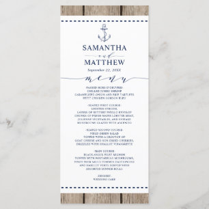 Anchor Nautical Navy Rustic Wood Wedding Menu