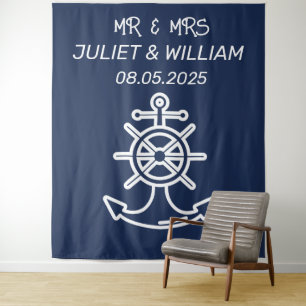 Anchor Nautical Navy Wedding Backdrop banner Tapestry