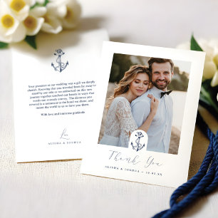 Anchor Nautical Navy & White Photo Thank You Card
