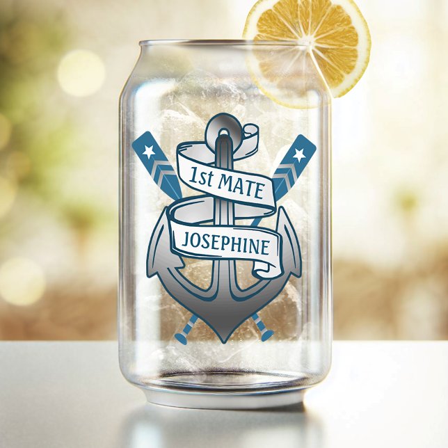 Anchor Nautical Oars 1st Mate Personalised Name Can Glass (Creator Uploaded)