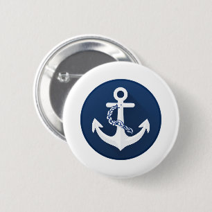 Anchor Nautical Sailing Boating White Navy Blue 6 Cm Round Badge