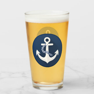 Anchor Nautical Sailing Boating White Navy Blue Glass