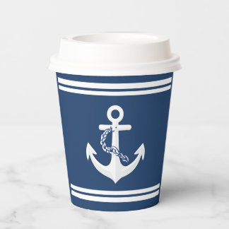 Anchor Nautical Sailing Boating White Navy Blue Paper Cups