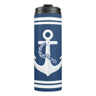Anchor Nautical Sailing Boating White Navy Blue Thermal Tumbler