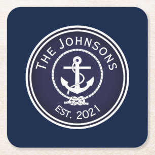 Anchor Nautical Seal Square Paper Coaster