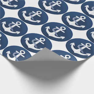 Anchor Nautical Symbol White Navy Blue Wrapping Paper