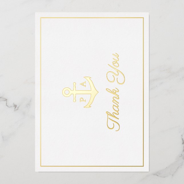 Anchor Nautical Wedding Foil Thank You Card (Front)