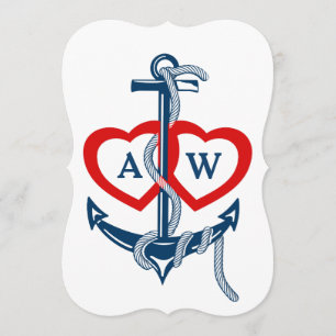 Anchor Nautical wedding invitations blue red