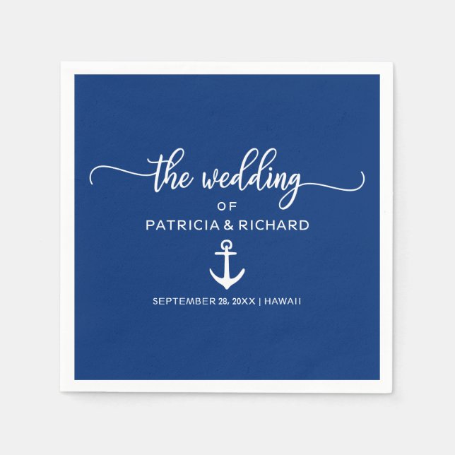 Anchor Nautical Wedding Navy Blue and White Napkin (Front)