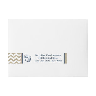 Anchor Navy Blue and Burlap Zigzag Wraparound Address Label