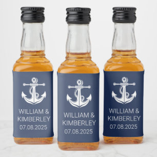 Anchor Navy Blue Nautical Elegant Wedding Liquor Bottle Label