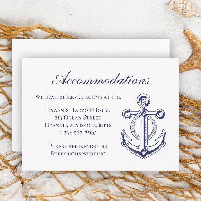 Anchor Navy Blue Nautical Wedding Accommodation Enclosure Card (Creator Uploaded)