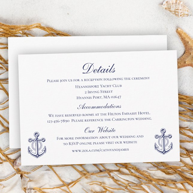 Anchor Navy Blue Nautical Wedding Details Enclosure Card (Creator Uploaded)