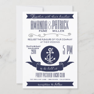 Anchor Navy Blue Nautical Wedding Invitations