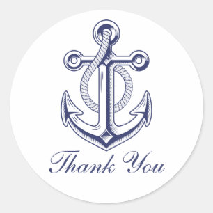 Anchor Navy Blue Nautical Wedding Thank You Classic Round Sticker