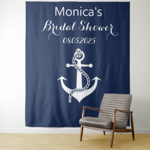 Anchor Navy Bridal Shower Backdrop banner Tapestry