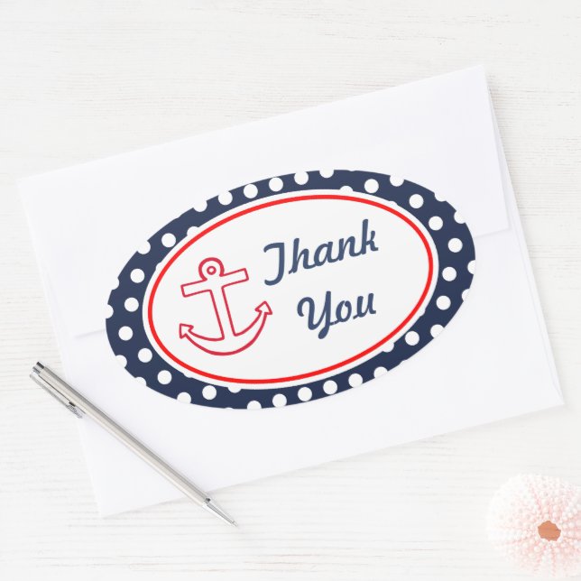 Anchor Navy Dots Thank You Stickers (Envelope)
